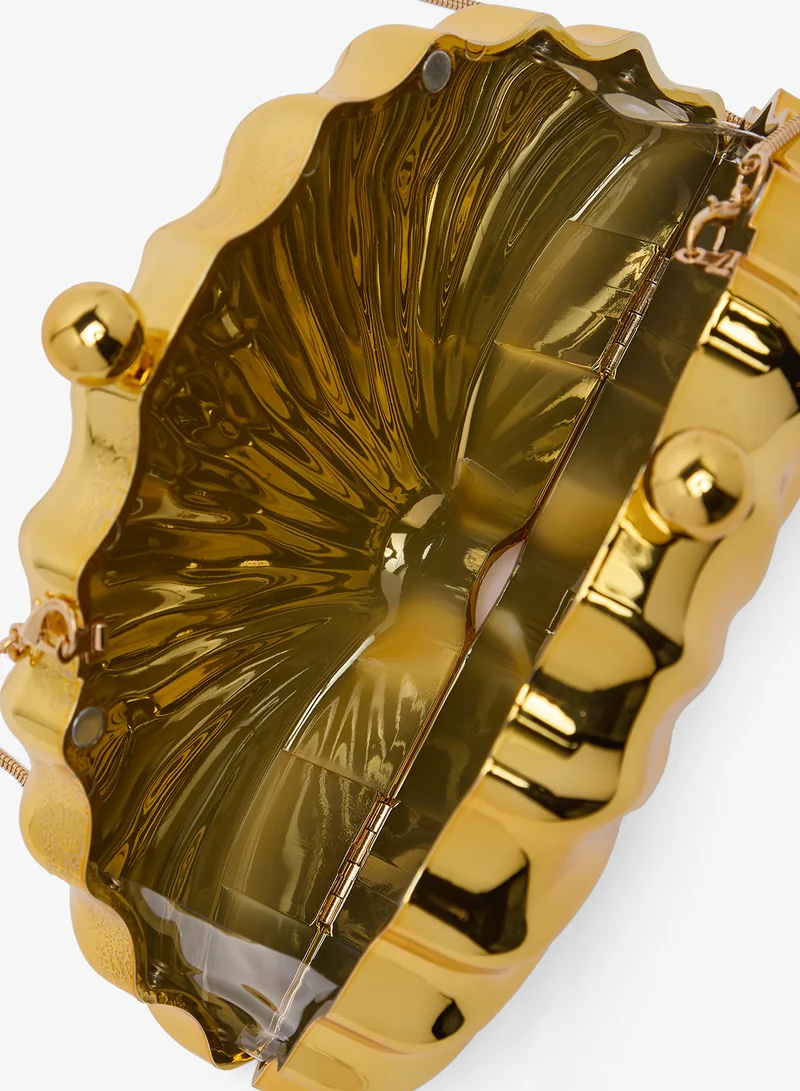 Namshi x Gold seashell shape gold metallic clutch for Women | Best Price UAE